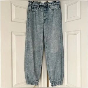 Blank NYC Denim Printed French Terry Elastic Waistband Jogger in Blue Large